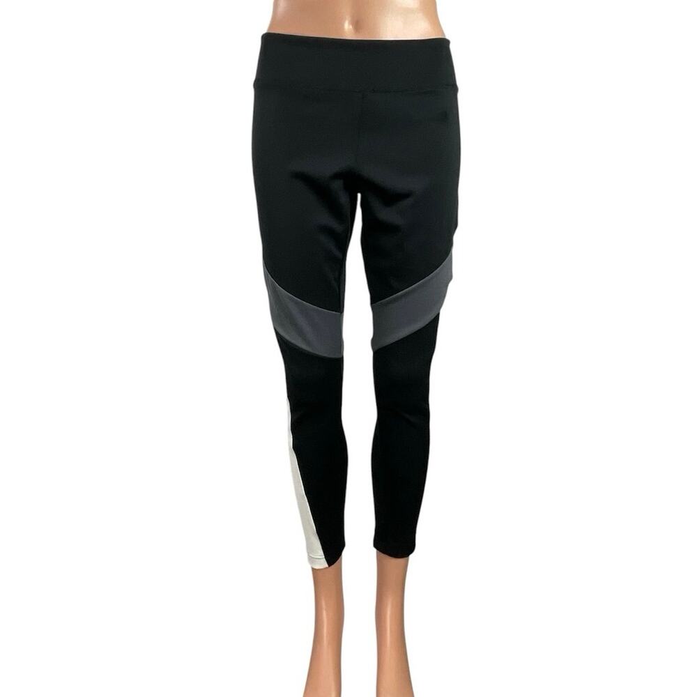 Adidas Women's Black Gray Colorblock Mid Rise Yoga Athletic Leggings Pants Sz M